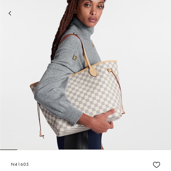 Louis Vuitton Neverfull Rose Ballerine MM White Damier Azur Canvas w RECEIPT - Picture 9 of 10